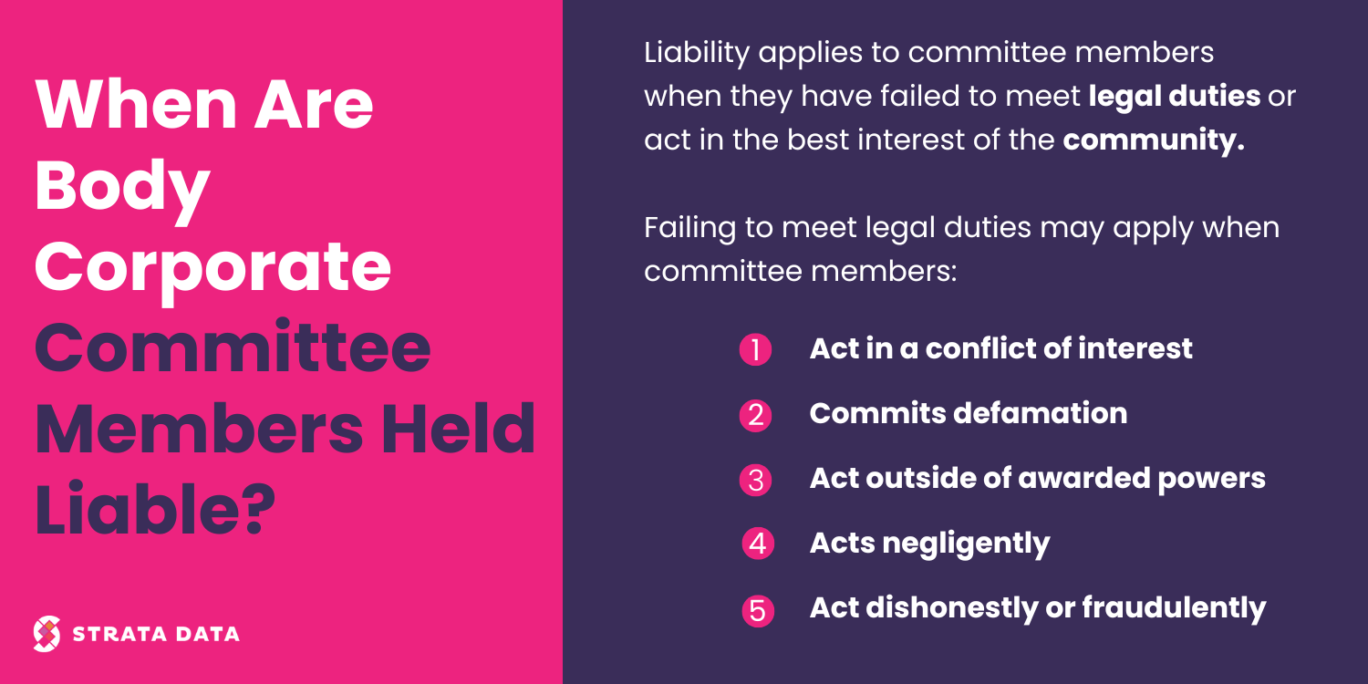 When are body corporate committee members held liable?